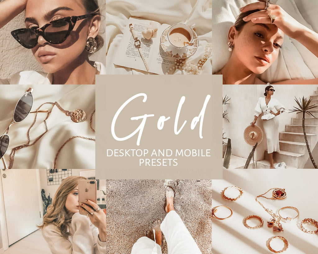 8 Lightroom Presets for Mobile & Desktop, Gold Presets